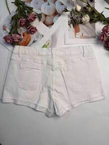 Women's Distressed Denim Shorts, Sexy And Fashionable Combination - White - View 6