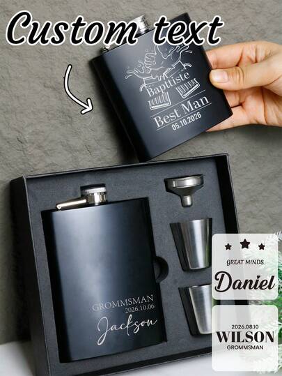 Custom Name Portable Hip Flask Set, Personalized Name Flask For Men, Customizable Stainless Steel Flask, Customized Text Groomsmen Flask, 1 Wine Flask/Liquor Flask Set(1wine Pot+2wine Glasses+1wine Filter+1gift Box), Birthday Gifts, Travel, Father
