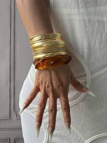 Bộ vòng tay nữ 12 chiếc/15 chiếc/6 chiếc/4 chiếc/1 chiếc, vòng tay màu vàng, vòng tay bản rộng, vòng tay dày, bộ vòng tay, vòng tay bản rộng, vòng tay nữ, quà tặng cho nữ - Nhiều màu - Xem 16