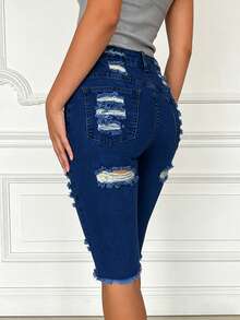 Amerikanische Retro Stretch Denim Caprihose, Slim Fit für den täglichen Straßentragegebrauch - Dunkle Waschung - Übersicht 3
