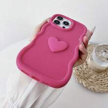 Wave Heart-Shaped Pink Phone Case, Personalized Phone Protective Cover Compatible With IPhone 17/16 Pro Max, 15 Pro, 14 Plus, 13, 12, 11, 7 Plus, 8, SE2, 16e - Hot Pink - View 3