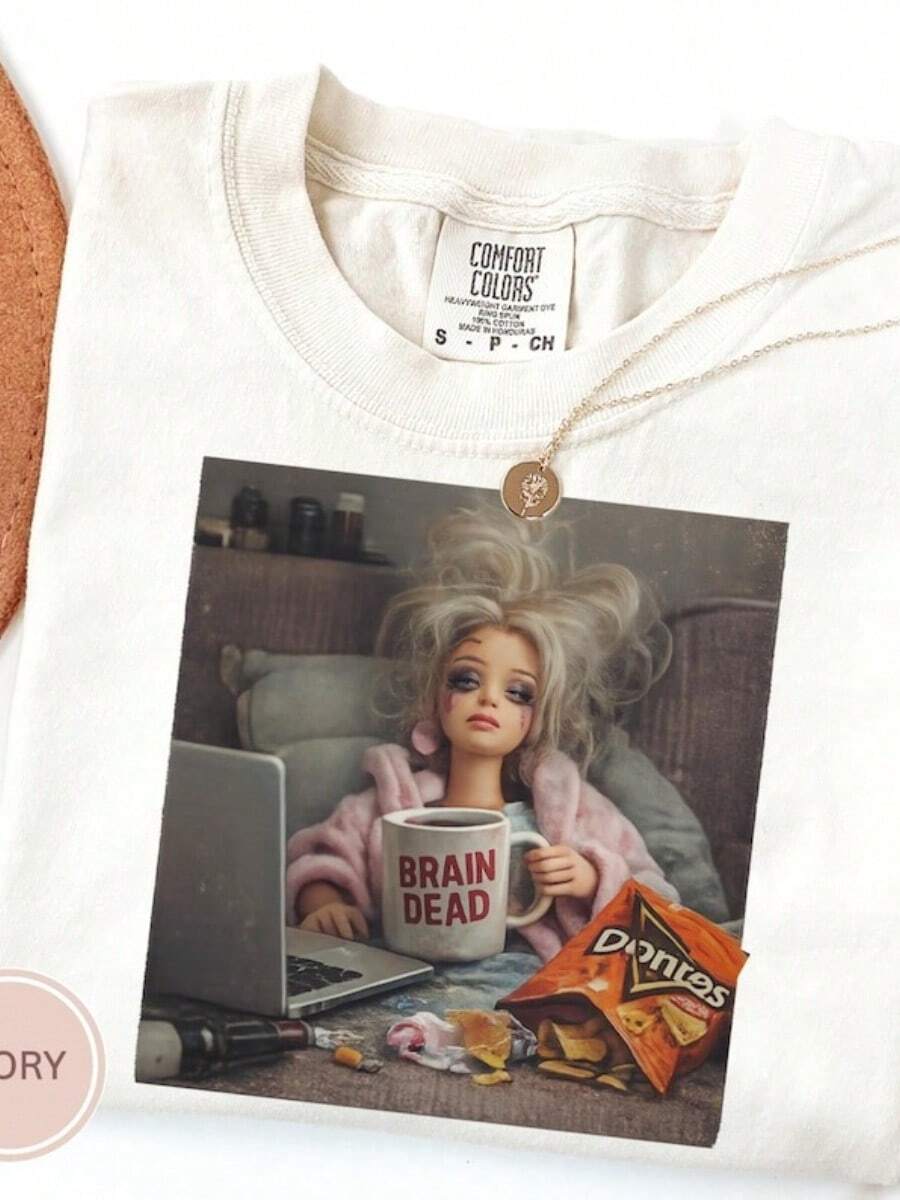 Distressed Funny Doll Face T-Shirt With Judging Expression Meme Aesthetic Tee Look Shirt Sarcastic Doll Humor Graphic - White - View 1