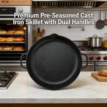 14 Inch Black Non-Stick Cast Iron Skillet - Durable Versatile Pan For Searing Sautéing Baking | All Stove Compatible (Stovetop/Oven/Campfire) - Default - View 1