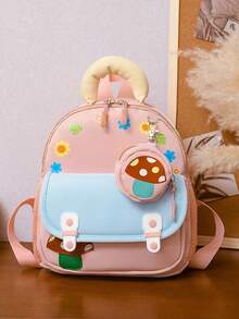 Esta nueva mochila con estilo de campus presenta un pequeño diseño de estampado de setas, adecuado tanto para hombres como para mujeres. Es ligera y minimalista, muy adecuada para uso escolar o de viaje. - mochila de dibujos animados - Ver 10