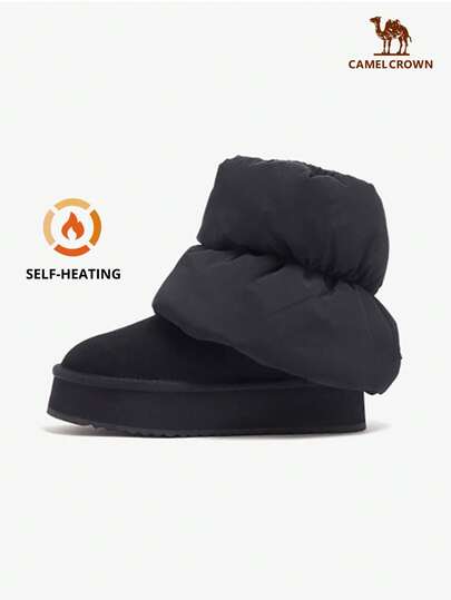 CAMEL CROWN Botas de nieve para mujer, con forro de felpa para mantener el calor y protección contra el frío, cubiertas de botas desmontables, diseño de doble uso, impermeables, botas de tobillo con suela gruesa