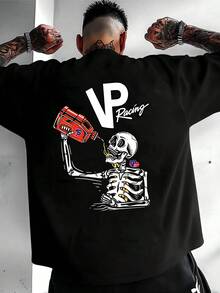Double Sided Printing 180 Pure Cotton T Shirt Skeleton Drinking Energy Drink Vp Racing Summer Casual And Comfortable T Shirt  Manfinity Hombre Street Wear Manfinity Men Graphic T Shirt Camisetas De Hombre Fashionable Short Sleeved Comfortable And Multi Functional Summer T Shirt Top Street Wild And Fashionable Short Sleeved - 黑色 - 查看 1