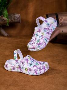 新款女士花园鞋，可调节宽松平底鞋，卧室/旅行/沙滩毛绒拖鞋，包头拖鞋 - 彩色 - 查看 2