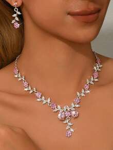 3pcs/Set High-End Women's Jewelry Set, Bow Crystal Necklace, Earrings, Bride's Wedding Party, Daily Accessories - 8306 - View 16