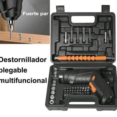 47 PIEZAS Destornillador eléctrico multifuncional, juego de minitaladro eléctrico, regalo de manguera y varios tipos de tornillos, cabezal de batería, interruptor de rotación positivo y reversible, herramientas de reparación del hogar, fácil de transportar, herramienta perfecta para manitas y mecánicos