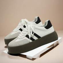 米色女士运动鞋，轻便百搭，户外训练鞋，时尚厚底舒适休闲鞋，适合学生外出穿着 - 米色 - 查看 2