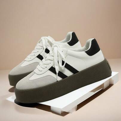 米色女士运动鞋，轻便百搭，户外训练鞋，女士休闲厚底舒适日常鞋