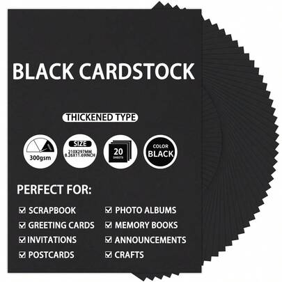 20 Sheets Of Black Cardboard A4 And A3 Sizes 250gsm-300gsm Hard Thick Cardboard Hand Drawn Material For Drawing Ideas Gift Choice Back To School Essentials Art Supplies Stationery