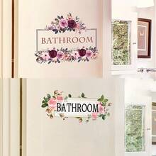 1/2/3 pièces Autocollants de porte de salle de bain à fleurs aquarelle, faciles à décoller et à coller. Décalcomanies de fleurs de rose, convenant pour les murs de salle de bain, autocollants de porte imperméables en PVC, décoration de vanité - Lettres florales - Voir 3