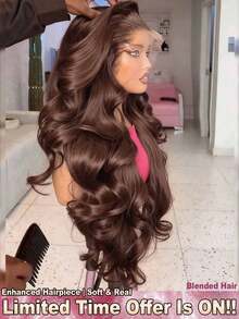 Put On And Go 200% Density 34 Inch Real Hair 5*5 13*4 13*6 Body Wave Lace Front Wigs - Pre Cutting Pre Pulling Pre Ironing Brazilian Virgin HD Transparent Lace Frontal Wigs Glueless - #4 Chocolate Brown No Glue Needed No Skills Lace Closure Wigs Frontal Glueless Wigs - Pre Plucked Pre Bleached Ear To Ear Body Wave Loose Wave - Brown - View 5