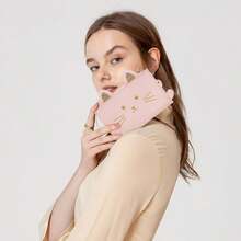 1pc Small Wallet, Cartoon Cute Wallet For Girls, Trifold Wallet Slim Coin Purse Cash Pocket ID Window, PU Leather Slim Purse - Pink - View 3