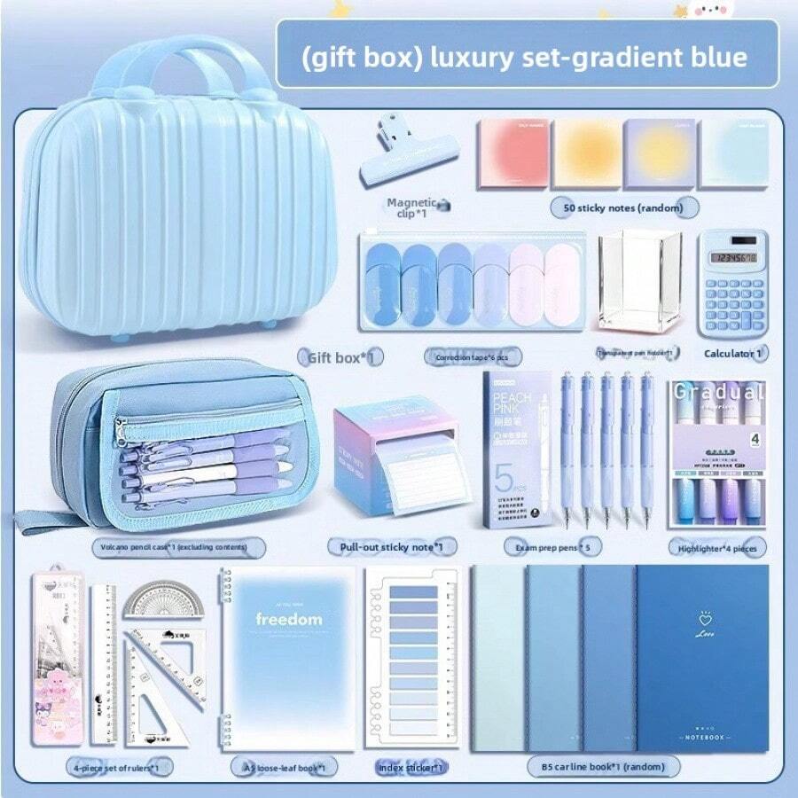 1pc Aesthetic Gradient Stationery Gift Box, High-Quality Minimalist Student Supplies Box, Ins Style Learning Accessories, Suitable For Back To School And Birthday Gifts - Sets - View 1