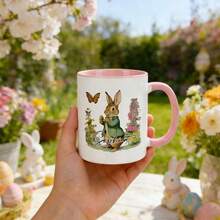 1pc, 11oz Customized Easter Bunny & Floral Text Ceramic Mug, Cute & Sweet, Suitable As Gift For Girlfriend, Valentine's Day, Best Friend, Mom, Family, Pink Or Black Mug, Father's Day, Birthday, Appreciation - All Black - View 28