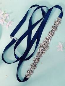 1件奢华手工镶钻新娘腰带，用于婚纱装饰 - 藏蓝色 - 查看 3