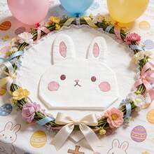 20pcs Cute Rabbit Shaped Disposable Paper Napkins, Celebrate Easter! Each Napkin Is Cut Into An Adorable Rabbit Head Shape, With A Sweet Expression And Pink Inner Ears, Creating An Imaginative And Festive Tabletop Setting. - YX066 - View 3