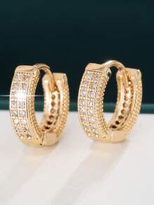 1对女士耳环，简约风格小众圆形耳环，镶嵌双排合成锆石，经典百搭优雅耳环 - 耳圈 - 查看 9