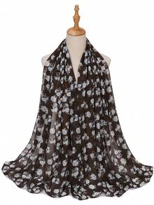 1 chiếc khăn voan chiffon in hoa dành cho nữ, khăn trùm đầu Hồi giáo. - Cà phê nâu - Xem 3
