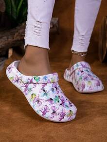 新款女士花园鞋，可调节宽松平底鞋，卧室/旅行/沙滩毛绒拖鞋，包头拖鞋 - 彩色 - 查看 6