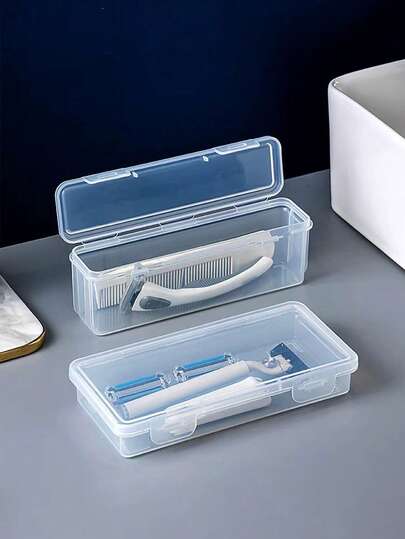1/2/3/4pcs Transparent Razor Storage Box, Plastic Razor Blade Brush Container, Portable Travel Organizer, Makeup Brush Protective Case - Transparent, Dustproof Cover, Waterproof - Makeup Brush Storage Box, Cosmetic Organizer Box For Pencils, Lipsticks, Makeup Tools