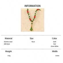 1pc Stainless Steel Fashionable Delicate Tree Pendant Necklace, Inlaid With Red And Green Beads, Suitable For Women's Daily Wear Or Gift - Yellow Gold - View 6