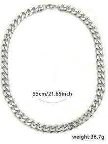 1pc Stainless Steel 6-Sided Polished Chain Necklace Men's Domineering Hip-Hop Personalized Thick Chain Necklace For Men Boys Gift 393A - 銀色 - 查看 4