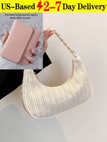 Fashionable Solid Color Woven Moon Shaped Women's Bag With Metal Chain Strap, Straw Crescent Women's Multipurpose Handbag,Casual Beach Vacation Style Shoulder Underarm Tote Bag, Eye-Catching Beach Bag, Hottest Beach Bags For Women, Fashion Summer Vacation Bag,Can Be Used As Handbag, Shoulder Bag, Tote Bag, Beach Bag, Casual Woven Bag, And Cell Phone Bag, Summer Essentials, Perfect For Vacation & Holiday, Beach Purse, Perfect For Summer, Vacation & Daily Use, Travel Must Haves[US Local Warehouse]The Best Gift Choice, Birthday Gift - 彩色 - 查看 14