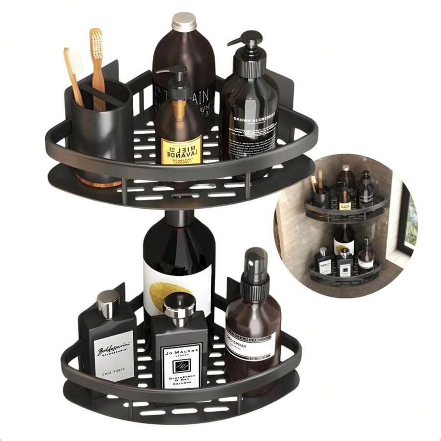 Kit Of 2 Adhesive Metal Wall Mount Organizers For Shampoo, Bathroom, Aluminum Shelf, Multipurpose - Tam giác - Xem 1