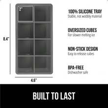 Slow Melting Large Silicone Ice Cube Tray For Freezer, Easy To Push 8 Giant Square Cubes, Use For Cocktails, Iced Coffee, Water Bottle, Frozen Puree, Kitchen Bar Essentials, 1 Pack, Gray - Xám - Xem 3