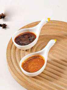 2pcs Swan Shaped Ceramic Sauce Dishes, Embossed Soy Sauce Vinegar Dipping Plates, Small Condiment Dishes For Home Use - White - View 3