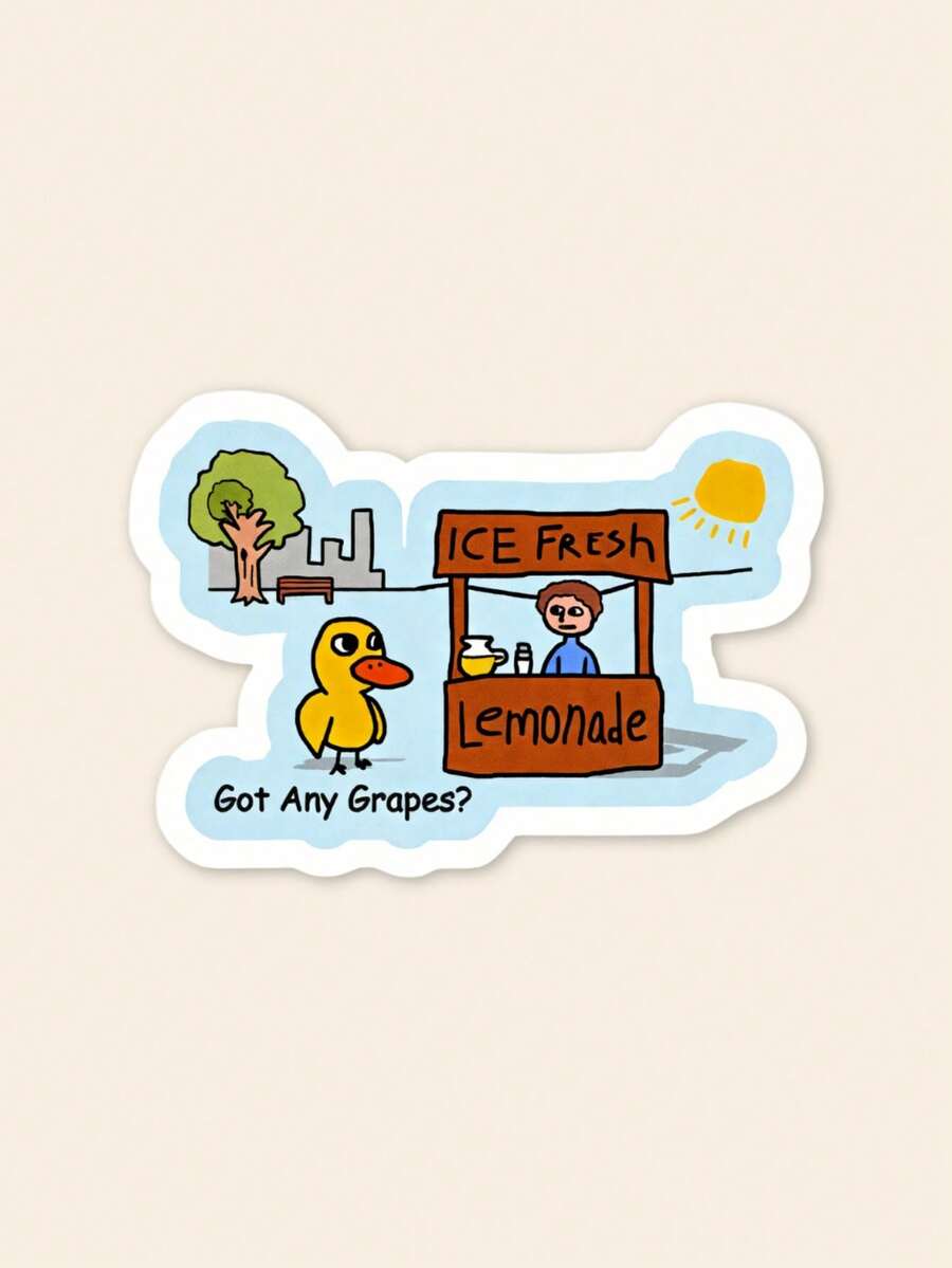 Hình dán chú vịt hài hước "Có nho không?" - Hình dán meme kinh điển, hình dán chú vịt hoài niệm lan truyền cho máy tính xách tay & Kindle, quà tặng hài hước về động vật dễ thương. - Nhiều màu - Xem 1