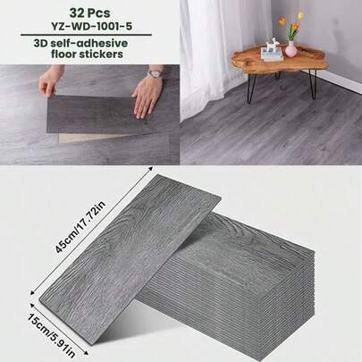 ملصقات أرضية لاصقة بنمط الخشب، بلاط أرضية فينيل لاصق ذاتي، ملصقات جدار، ملصقات أرضية مضادة للانزلاق بنمط الخشب ثلاثي الأبعاد، ملصقات جدار مقاومة للماء، سهلة التركيب، مناسبة للغرفة المعيشية والنوم والشرفة والحمام والمطبخ والمكتب، أرضية فينيل مقاومة للماء