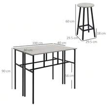 Dining Room Set, 6-Piece Set Including 2 Bar Tables And 4 Bar Stools, Industrial Style, Particle Board And Steel, Grey And Black. - Grey - View 3