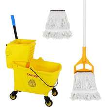 Pedal Mop Bucket, Commercial Mop Bucket With Drain, 35 Quarts, Yellow. Includes One Commercial Mop And An Extra Mop Cloth For Efficient Cleaning Of School, Office, And Hospital Floors (Yellow, 1 Bucket + 1 Mop).Pedal Mop Bucket, - B - 查看 1