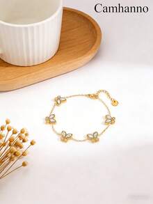 1pc Exquisite And Fashionable Stainless Steel Bracelet, Tailored For Romantic Dating, Glamorous Party Events, Daily Office Commutes, And An Ideal Valentine's Day Gift, Crafted With A Lightweight Chain And Unique Floral-Inspired Accents That Exude Modern Charm, Comfortable For All-Day Wear And Effortlessly Elevates Any Outfit With Understated Luxury To Make You Stand Out In Any Crowd - Gold - View 4