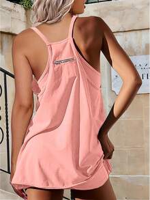 Women's Summer Mini Dress Casual Workout Tennis Dress With Shorts Sleeveless Althletic Dresses - Hồng - Xem 4