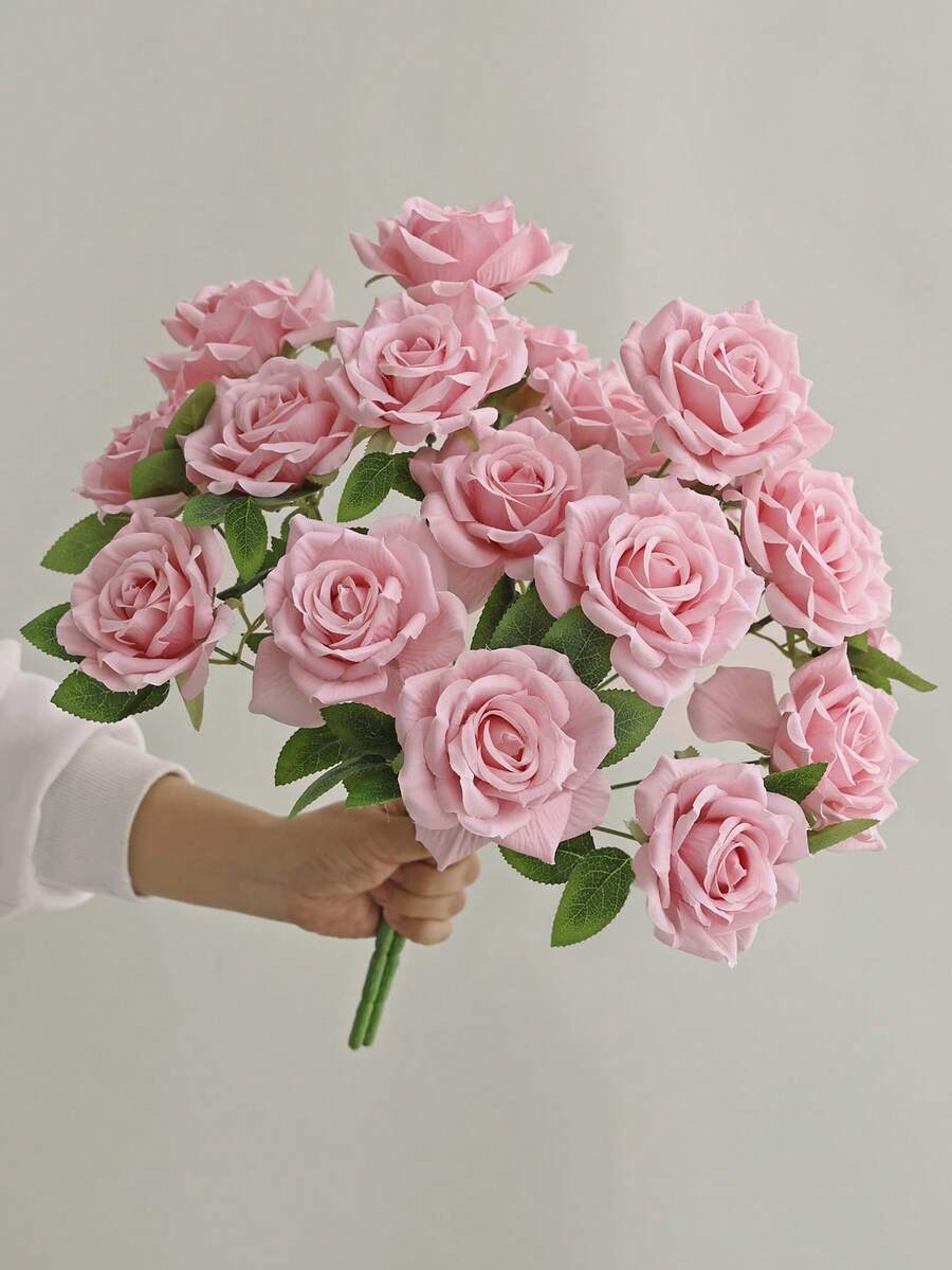 1束大型9头仿真玫瑰花束，可用于婚礼装饰、DIY花环、生日派对、家居装饰、花瓶填充、户外花园、秋季装饰、新年礼物等。 - 粉色 - 查看 1