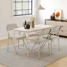 Sillas plegables de metal resistentes con tapizado acolchado de PU: portátiles, apilables, capacidad de 159 kg, cómodas para comedor, sala de estar, oficina, interior y exterior - Beis - Ver 5