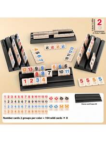 以色列拉米牌游戏套装，2-4人家庭聚会棋盘游戏，106张塑料牌装在便携金属盒中，经典家庭策略游戏，锻炼逻辑和战术，适合成人 - 彩色 - 查看 14