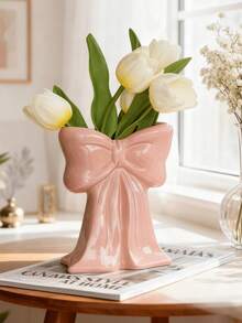 1 pieza Jarrón de cerámica, Jarrón con lazo rosa, Organizador de bolígrafos y brochas de maquillaje, Regalo de decoración de diseño moderno, Almacenamiento para el hogar y la oficina, Decoración de mesa de café (rosa/blanco) Jarrón de estilo bohemio, Decoración moderna para sala de estar, entrada, mesa de café del hogar, Decoración central para mesa de café de sala de estar y dormitorio, Regalo del Día de la Madre, Decoración de Pascua - Múltiples estilos - Ver 14