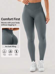 VOYJOY Sport Leggings Damen Nahtlose Invisible Scrunch Butt Leggings Blickdicht Boom Booty Leggings Damen High Waist Po Push Up Gym Yoga Leggings  Black Leggings  Summer Clothes For Women - 暴風灰 - 查看 2