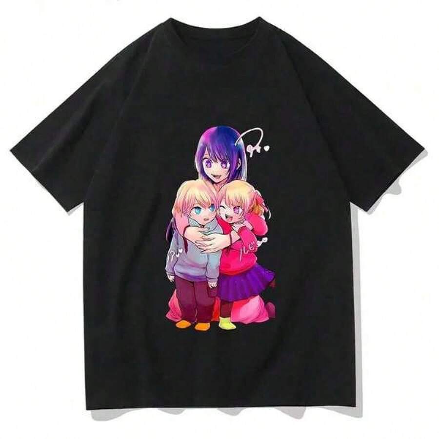 Janpanese Anime T-Shirt - Unisex Style, Valentine's Day, Ropa De Hombre, Summer, 2000s Style, Y2k, Anime Oshi No Ko Hosino Print Women T-Shirt Kawaii Ai Aqua Ruby Cartoon Short Sleeves T Shirt Summer Casual Loose Streetwear Top Vacation Outfits Men, Y2k Clothes,Stylish Bohemian Aesthetic With Japanese-Inspired Artwork, Vintage Short Sleeve Round Neck Tee For Men's Gifts, Valentine's Day Gifts, St Patrick's Day Gifts, Women Gifts, Men Gifts, Boyfriend Gifts, Girlfriend Gifts, Mardigras - 黑色 - 查看 1