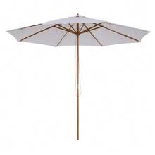 300cm Wooden Parasol, Garden Parasol, Balcony Parasol, Bamboo, Cream White - White - View 1