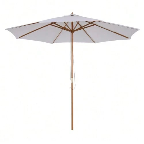 300cm Wooden Parasol, Garden Parasol, Balcony Parasol, Bamboo, Cream White - White - View 1