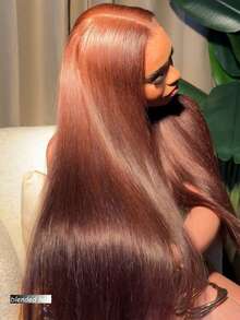 20 Inch Lace Front Human Blended Hair Wig - Straight HD Lace 180 Density Pre Plucked Bleached Knots Glueless 13x4 Frontal Wig For Women Brown - Brown - View 4