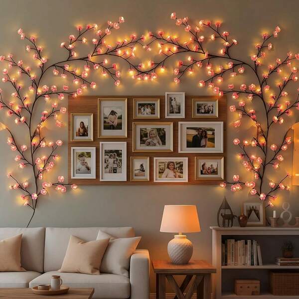 Artificial Cherry Blossom Tree Lights, Suitable For Party, Restaurant, Ballroom, Wall Decor, Wedding, Holiday Decoration, Christmas, Home Atmosphere Lighting