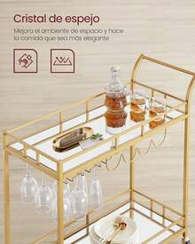 VASAGLE Carro de Bebidas, Carrito de Bar, 38 x 86 x 90 cm, Carro de Servicio con 2 Estantes, para Comedor, Bar, Cocina, Dorado MLRC090A03 - Aire - Ver 5